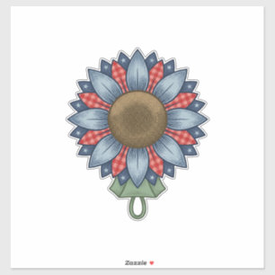 Pegatina Ornamento de girasol de mezclilla patriótico vinta