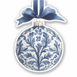 Pegatina Ornamento navideño chino azul y blanco de la Marin