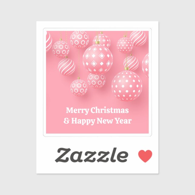 Pegatina Ornamentos rosas Feliz Navidad Y Feliz Año Nuevo (Hoja)