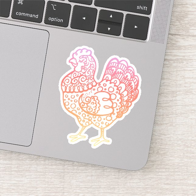 Pegatina Ornate Chicken Lineart (Detalle)