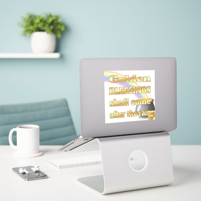 Pegatina Oro al final del arcoiris (Ordenado portátil  en el escritorio)