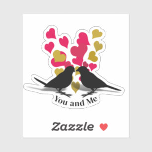 Pegatina Oro Corazones Rojos Amar Aves San Valentín