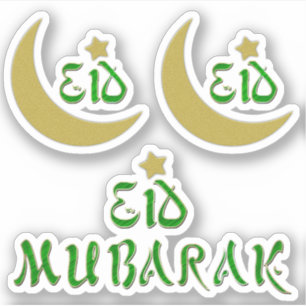 Pegatina Oro Eid Mubarak Moon Star Typography