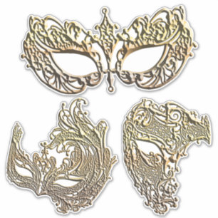 Pegatina Oro Filigree Venetis Mardi Gras Máscaras Arte