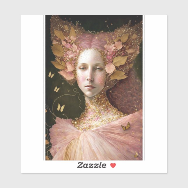 Pegatina Oro Rosa Fae Fae Mujer Fantasía Arte (Hoja)
