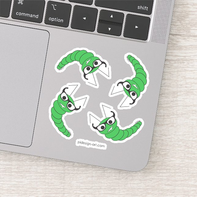 Pegatina oruga nerd de Guay con gafas (Detalle)