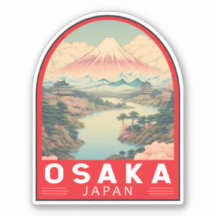 Pegatina Osaka Japón Monte Fuji Emblema de arte de viajes