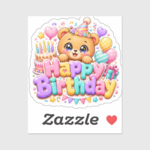 Pegatina Osito de felicitaciones Kawaii pastel rosa adorabl