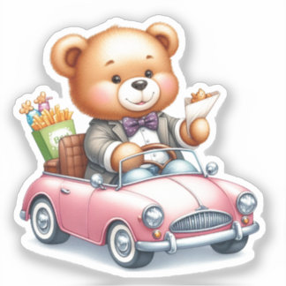 Pegatina Osito de peluche lindo conduciendo para amantes de