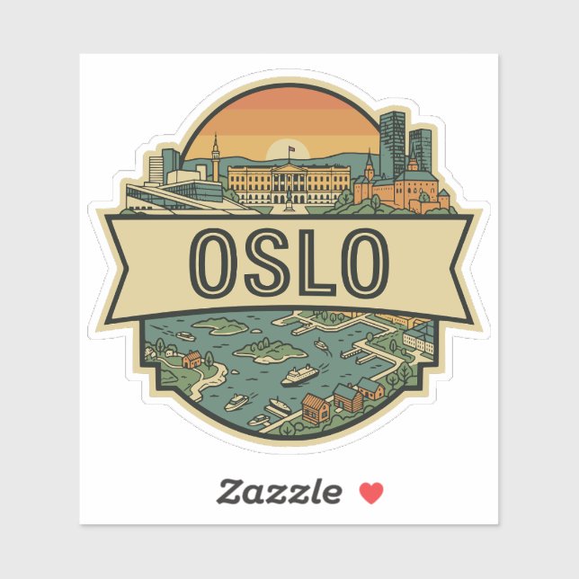 Pegatina Oslo City Norway Skyline Retro Travel Badge (Hoja)
