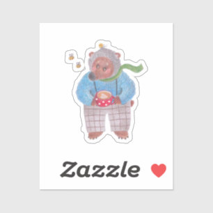 Pegatina Oso, abejas y capuchino