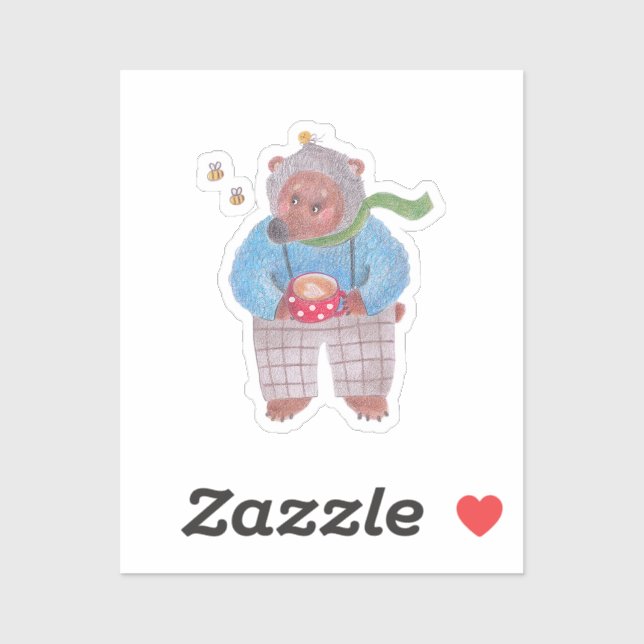 Pegatina Oso, abejas y capuchino (Hoja)