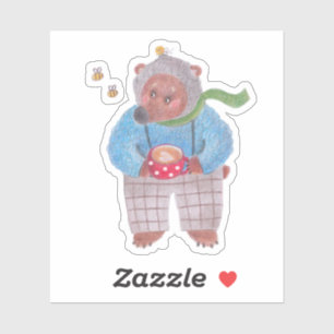 Pegatina Oso, abejas y capuchino