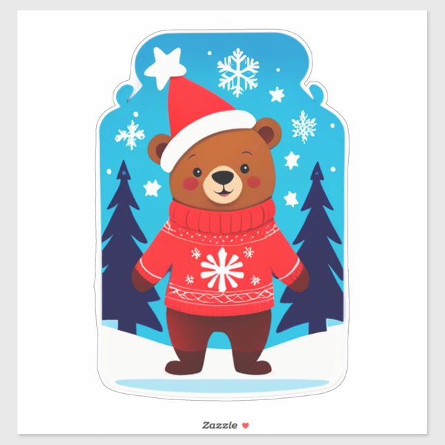 Pegatina Oso Adorable Con Jersey De Navidad (Hoja)