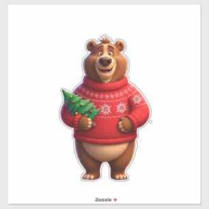 Pegatina Oso Adorable con Jersey de Navidad