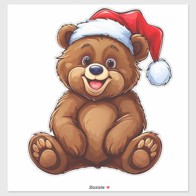 Pegatina Oso animado lindo en Santa Hat (Hoja)