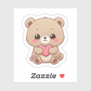 Pegatina Oso Chibi Adorable con Corazón 
