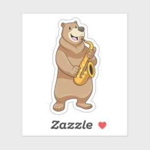 Pegatina Oso como músico con saxofón