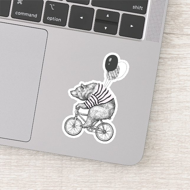 Pegatina Oso de bicicleta con globo (Detalle)