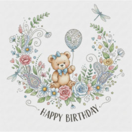 Pegatina Oso de cumpleaños floral boho