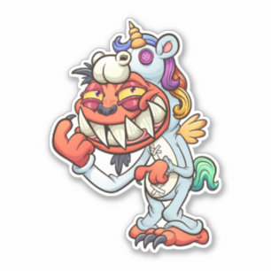 Pegatina Oso de miedo - Unicornio arcoiris