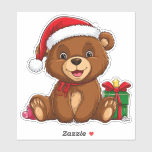 Pegatina Oso de Navidad Adorable con Sombrero de Santa