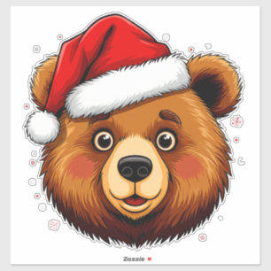 Pegatina Oso de Navidad Adorable con Sombrero de Santa