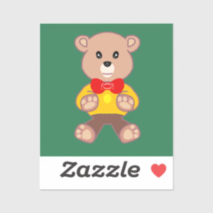 Pegatina Oso de peluche con corbatín sobre verde