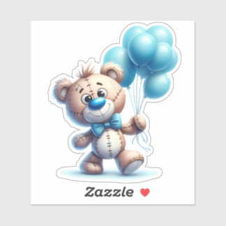 Pegatina Oso de peluche con globos azules
