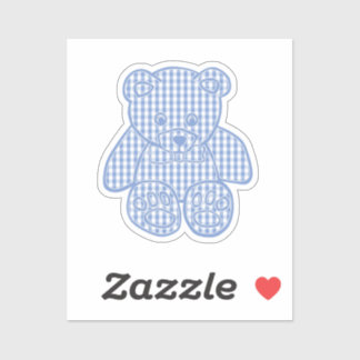 Pegatina Oso de peluche de gingham pastel azul pálido