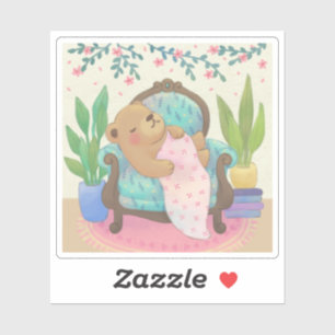 Pegatina Oso de peluche en ilustración de sillón vintage