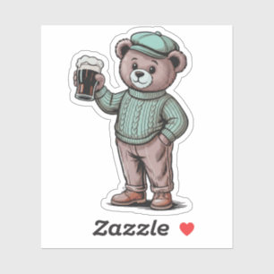 Pegatina Oso de peluche lindo que sostiene cerveza