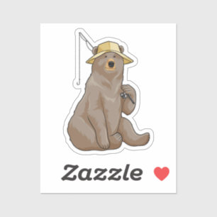 Pegatina Oso de pescar con barra de pesca