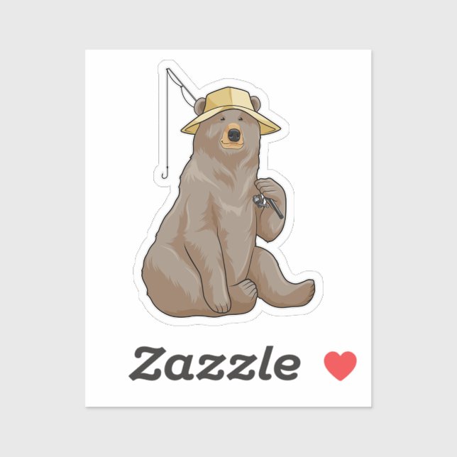 Pegatina Oso de pescar con barra de pesca (Hoja)