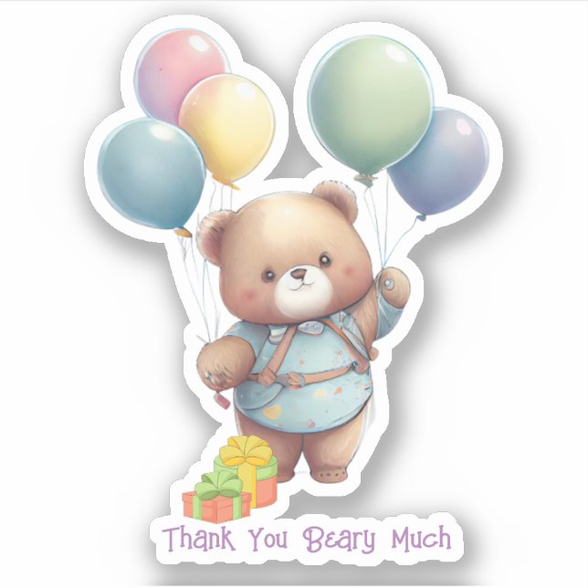 Pegatina Oso de Teddy con globos Personalizado cortar Vinyl (Anverso)