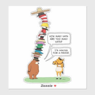 Pegatina Oso divertido que lleva muchos gorras