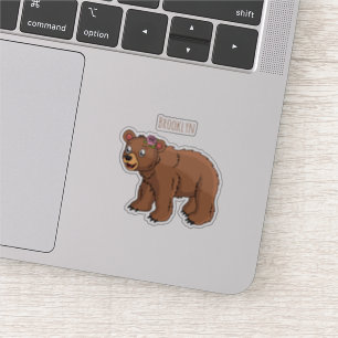 Pegatina Oso dulce con ilustracion personalizado de flores