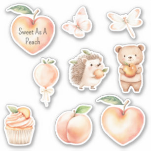 Pegatina Oso Erizo Globo Fruta Corazón Melocotón Dulce