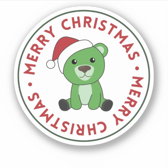 Pegatina Oso Feliz Navidad Invierno Animales de invierno os (Anverso)