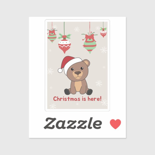 Pegatina Oso Feliz Navidad Invierno Animales de invierno os (Hoja)