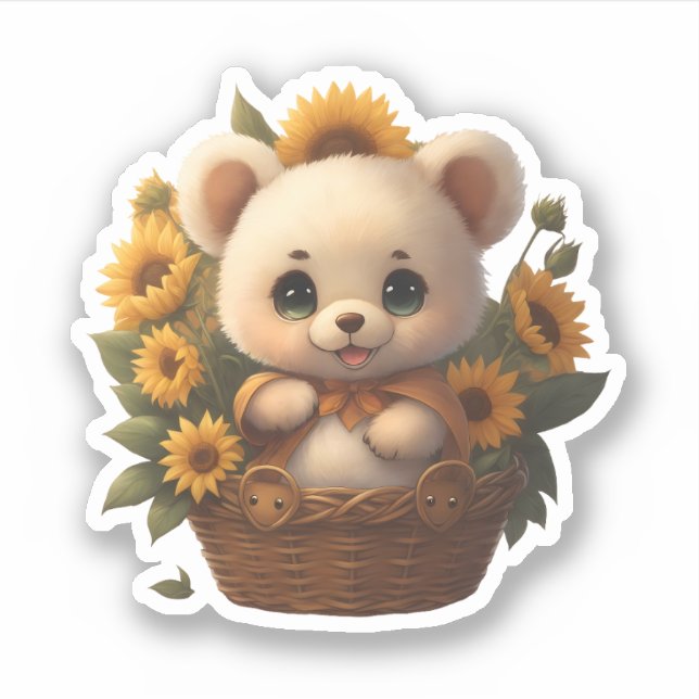 Pegatina Oso floral cúbico (Anverso)