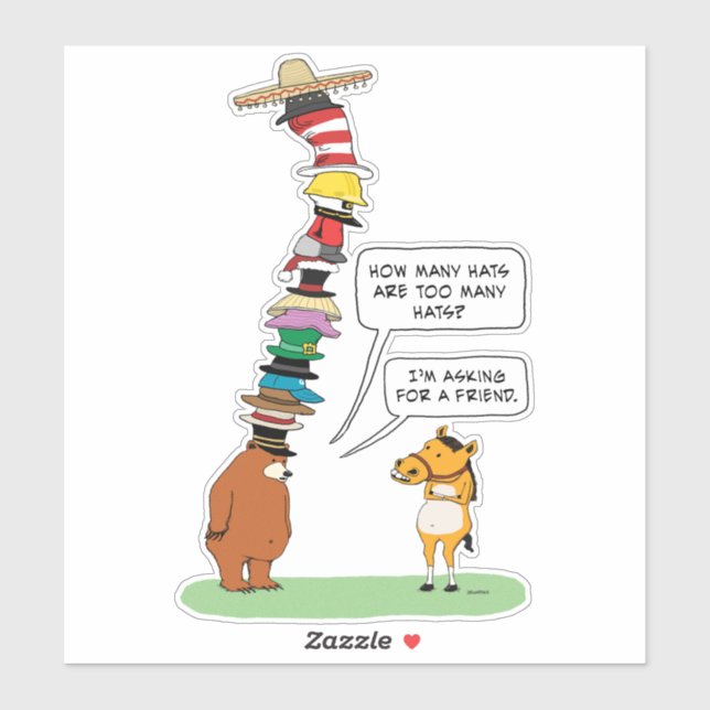 Pegatina Oso Gracioso Con Muchos Gorras (Hoja)