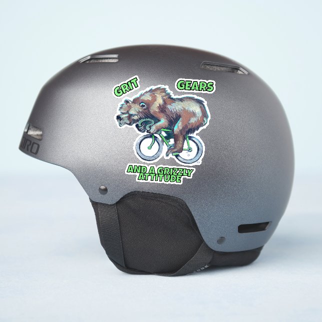 Pegatina Oso Grizzly En Bicicleta (Lado del casco)