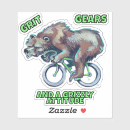 Pegatina Oso Grizzly En Bicicleta