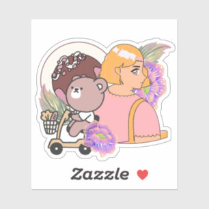 Pegatina Oso Kawaii en Scooter de Movilidad y Dulces