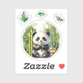 Pegatina Oso lindo panda en el bosque de Bambú