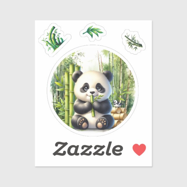 Pegatina Oso lindo panda en el bosque de Bambú (Hoja)