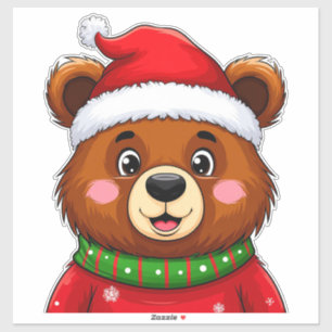Pegatina Oso Navideño Adorable Con Gorro de Santa