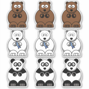 Pegatina Oso Panda, Polar y Oso Pardo Cartoon