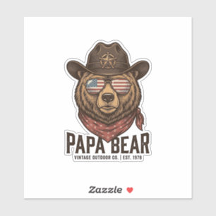 Pegatina Oso Papá Oso Vaquero Patriótico Diseño Vector Vint
